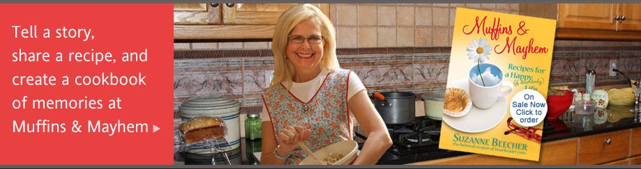 Suzanne in her kitchen making chocolate chip cookies. Click to visi her cookbook website.